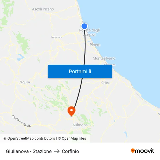 Giulianova - Stazione to Corfinio map