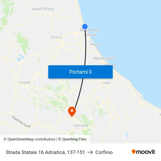 Strada Statale 16 Adriatica, 137-151 to Corfinio map