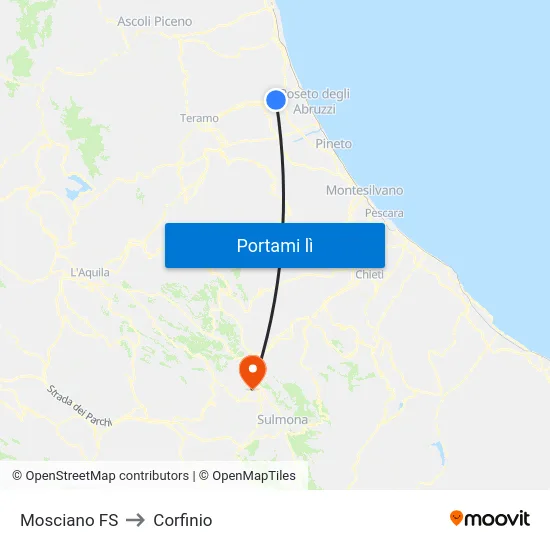 Mosciano FS to Corfinio map