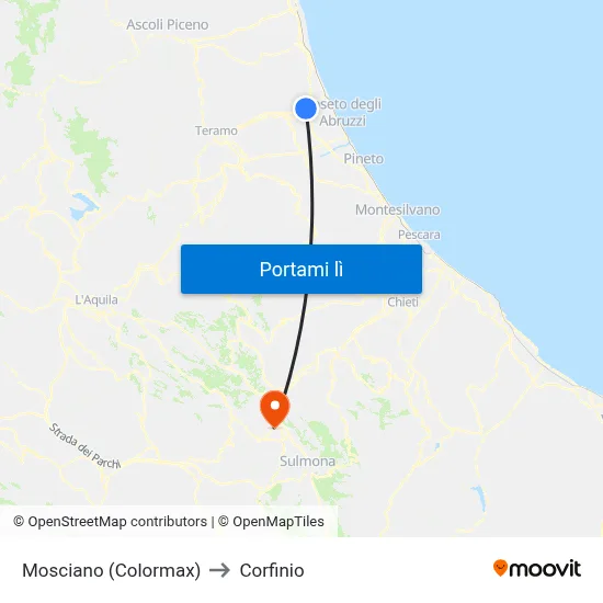 Mosciano (Colormax) to Corfinio map