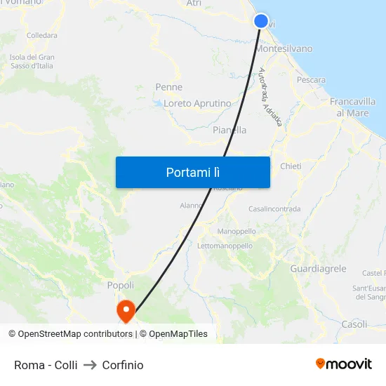 Roma - Colli to Corfinio map