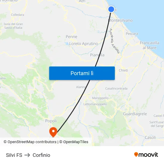 Silvi FS to Corfinio map
