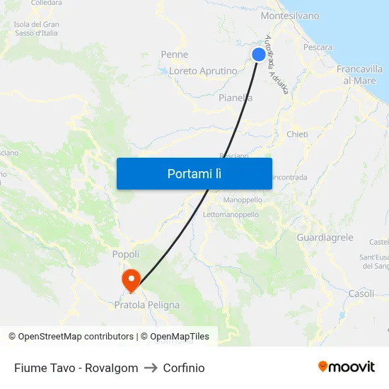 Fiume Tavo - Rovalgom to Corfinio map