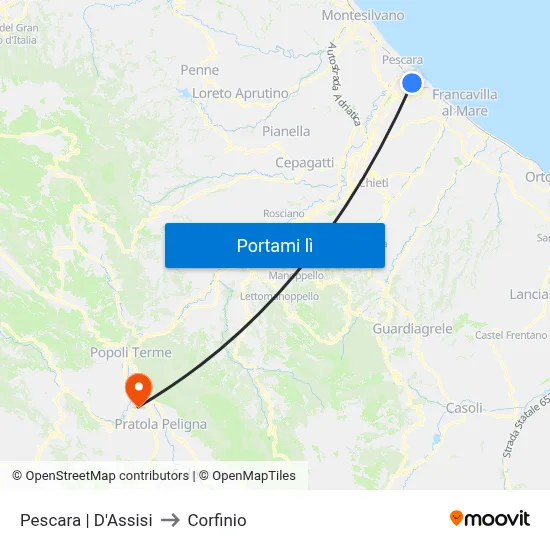 Pescara | D'Assisi to Corfinio map