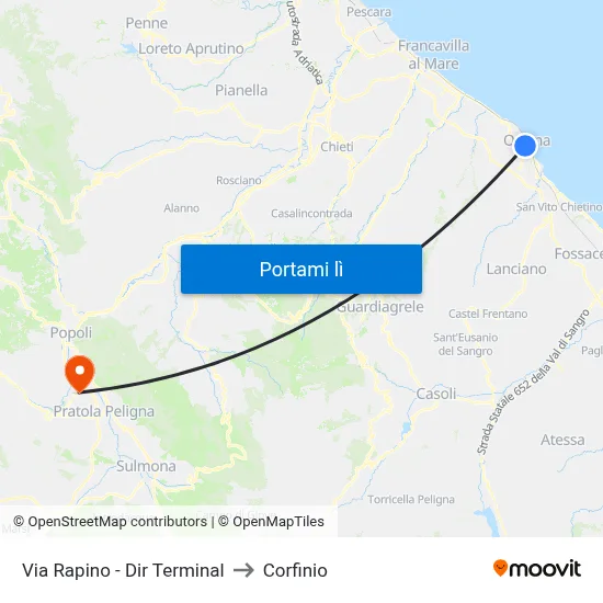 Via Rapino - Dir Terminal to Corfinio map