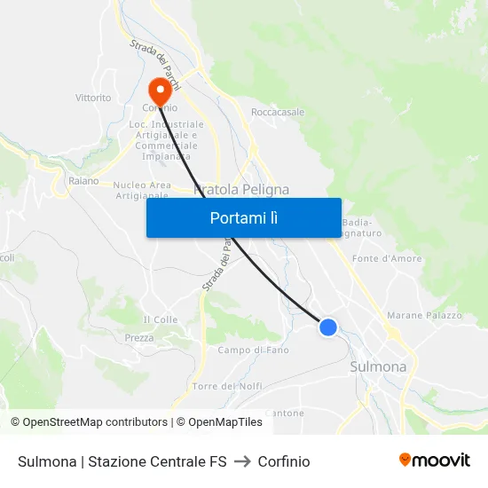 Sulmona | Stazione Centrale FS to Corfinio map