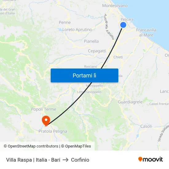 Villa Raspa | Italia - Bari to Corfinio map