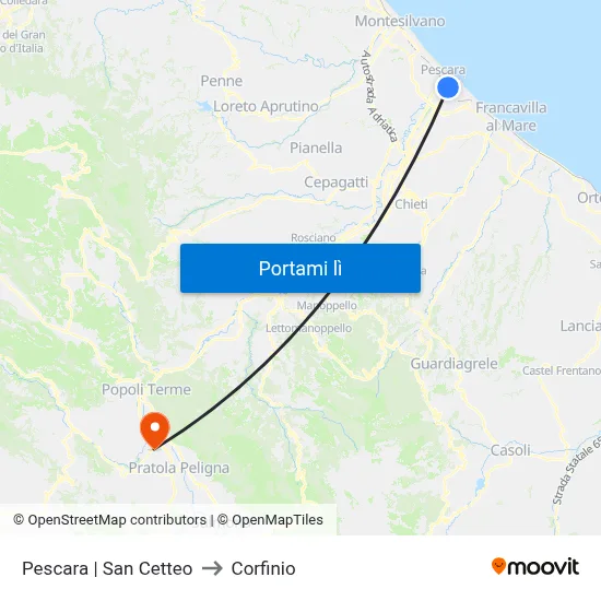 Pescara | San Cetteo to Corfinio map
