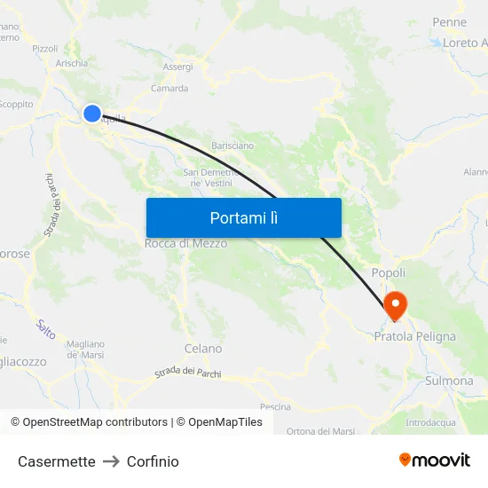 Casermette to Corfinio map