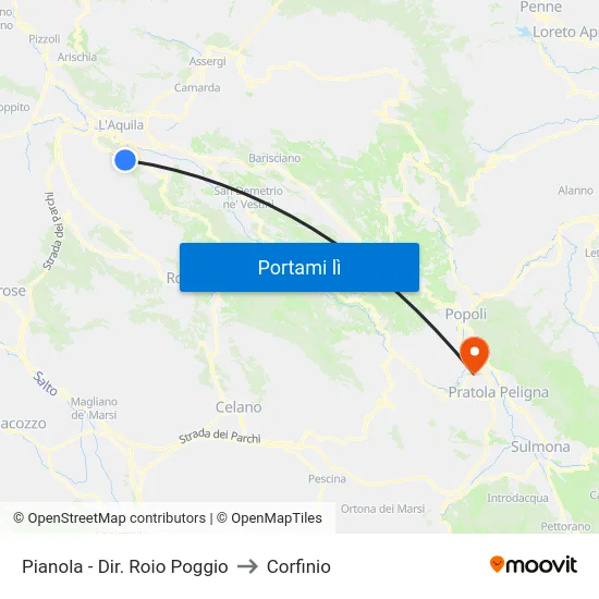 Pianola - Dir. Roio Poggio to Corfinio map