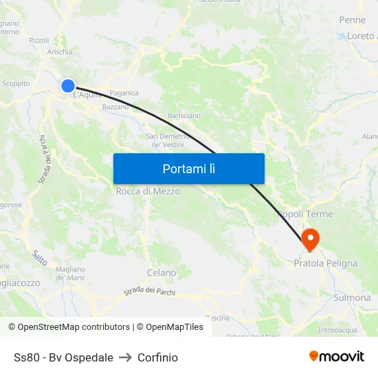 Ss80 - Bv Ospedale to Corfinio map