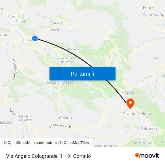 Via Angelo Colagrande, 1 to Corfinio map