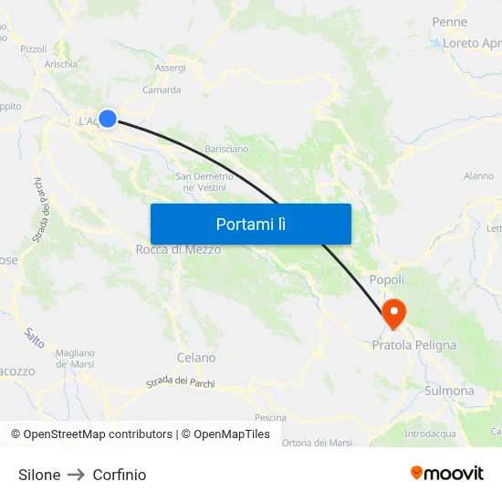 Silone to Corfinio map