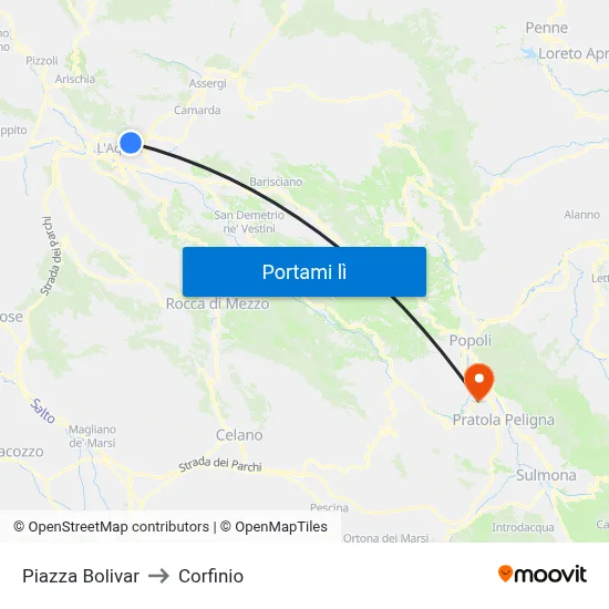 Piazza Bolivar to Corfinio map
