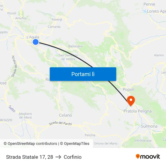 Strada Statale 17, 28 to Corfinio map