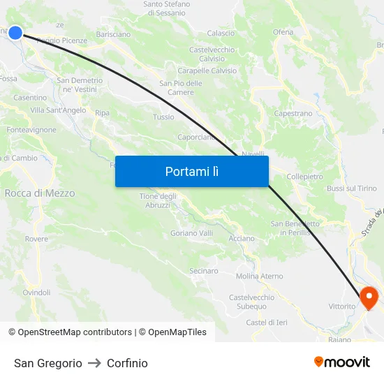 San Gregorio to Corfinio map