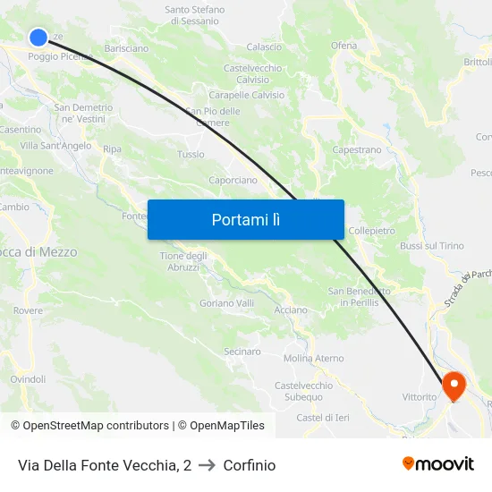 Picenze Chiesa to Corfinio map