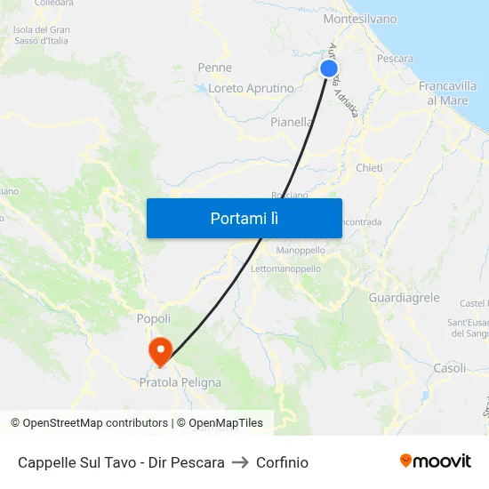 Cappelle Sul Tavo - Dir Pescara to Corfinio map