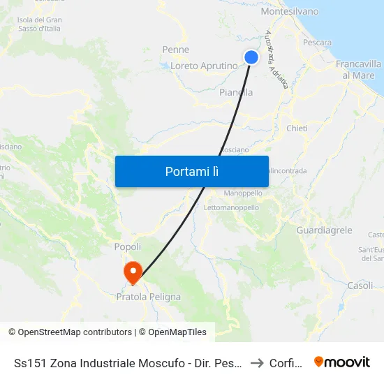 Ss151 Zona Industriale Moscufo - Dir. Pescara to Corfinio map