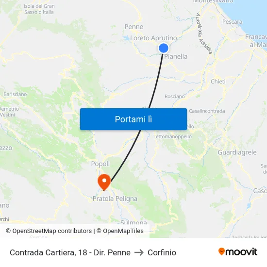 Contrada Cartiera, 18 - Dir. Penne to Corfinio map