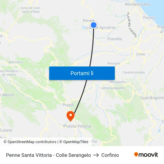 Penne Santa Vittoria - Colle Serangelo to Corfinio map