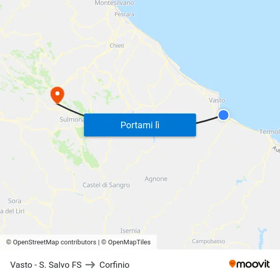 Vasto - S. Salvo FS to Corfinio map