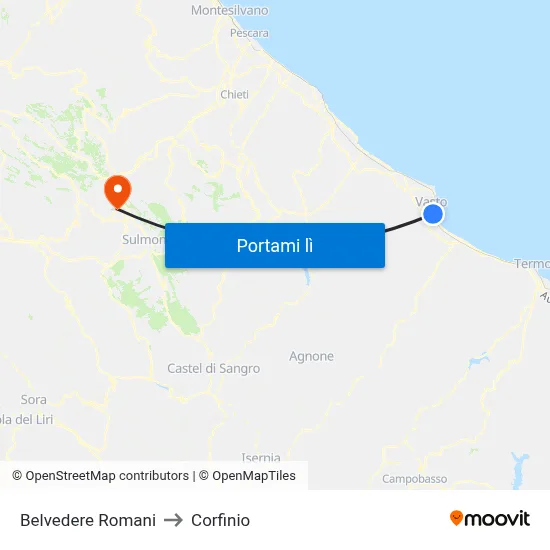 Belvedere Romani to Corfinio map