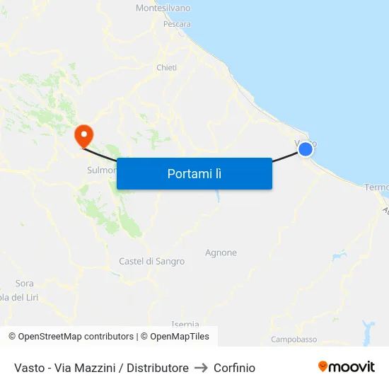 Vasto - Via Mazzini / Distributore to Corfinio map