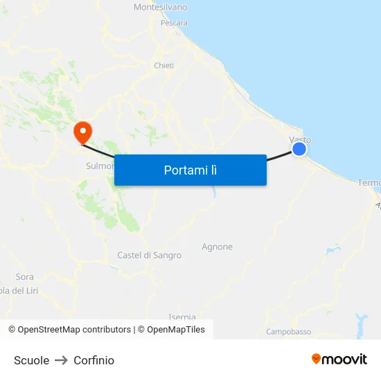 Scuole to Corfinio map