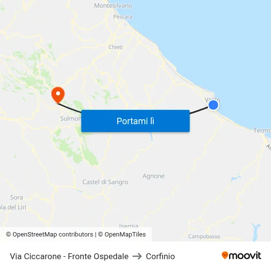 Via Ciccarone - Fronte Ospedale to Corfinio map