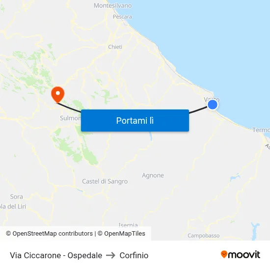 Via Ciccarone - Ospedale to Corfinio map