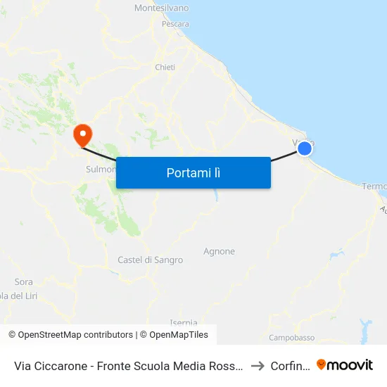 Via Ciccarone - Fronte Scuola Media Rossetti to Corfinio map