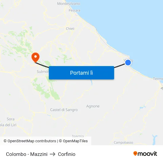 Colombo - Mazzini to Corfinio map