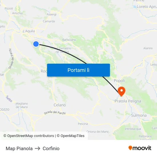 Map Pianola to Corfinio map