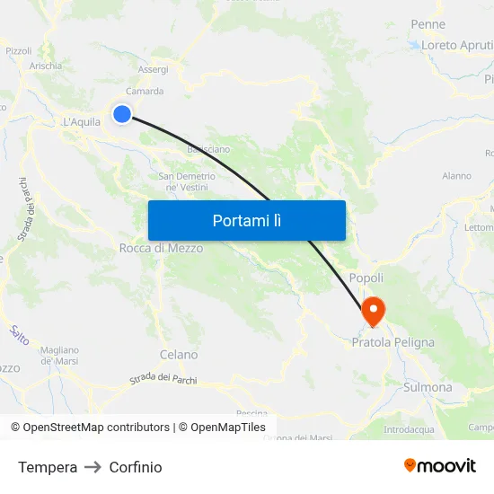 Tempera to Corfinio map