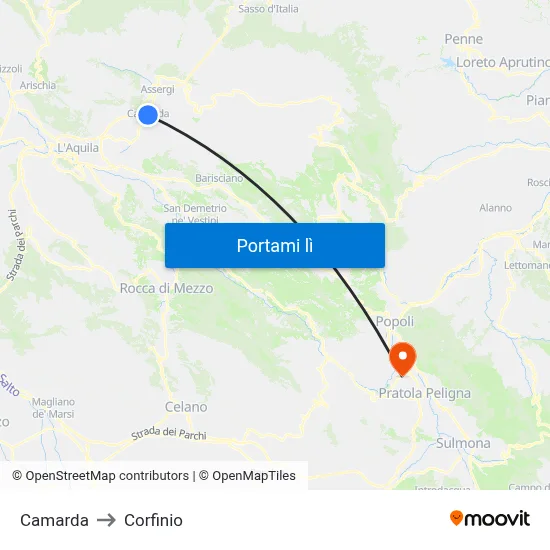 Camarda to Corfinio map
