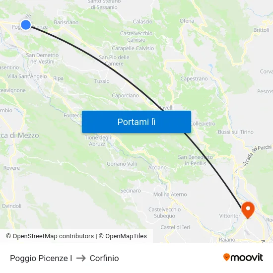 Poggio Picenze to Corfinio map