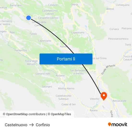 Castelnuovo to Corfinio map