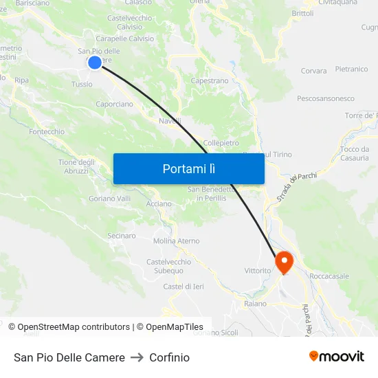 San Pio Delle Camere to Corfinio map