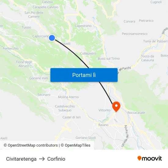 Civitaretenga to Corfinio map