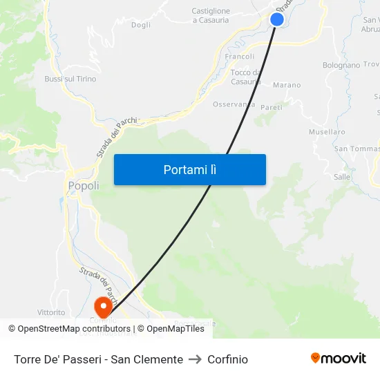 Torre De' Passeri - San Clemente to Corfinio map