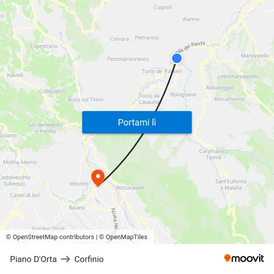 Piano D'Orta to Corfinio map