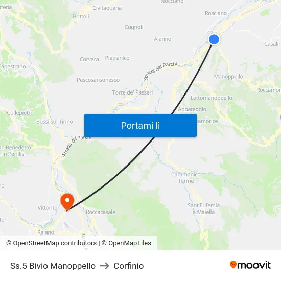 Ss.5 Bivio Manoppello to Corfinio map