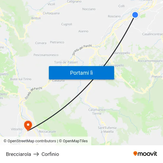 Brecciarola to Corfinio map