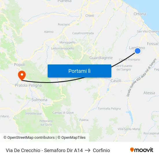 Via De Crecchio - Semaforo Dir A14 to Corfinio map