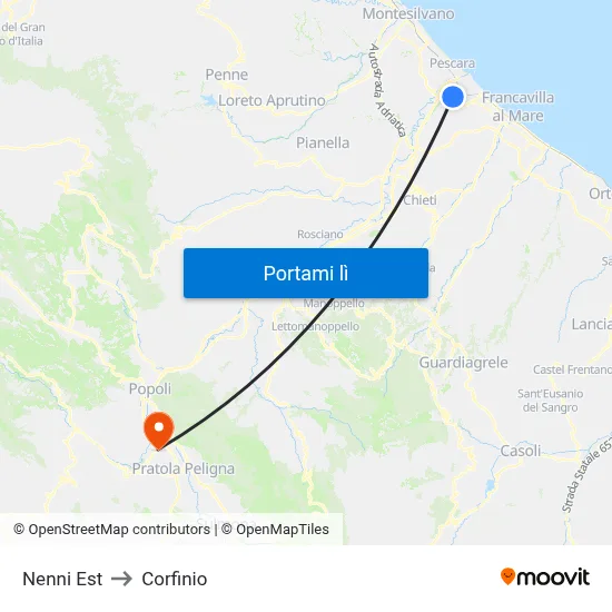 Nenni Est to Corfinio map