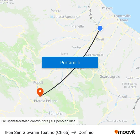 Ikea San Giovanni Teatino (Chieti) to Corfinio map