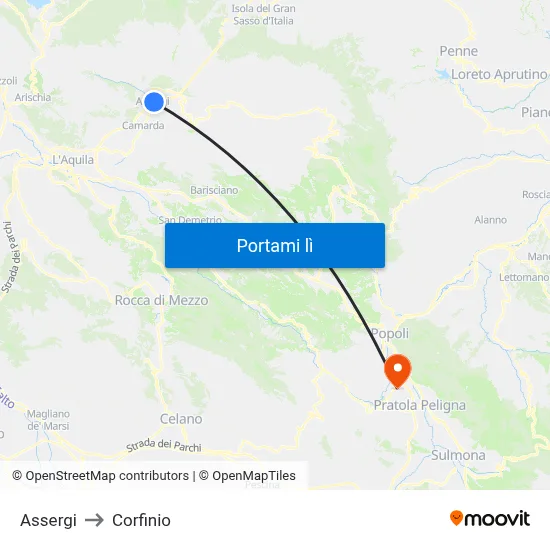 Assergi to Corfinio map