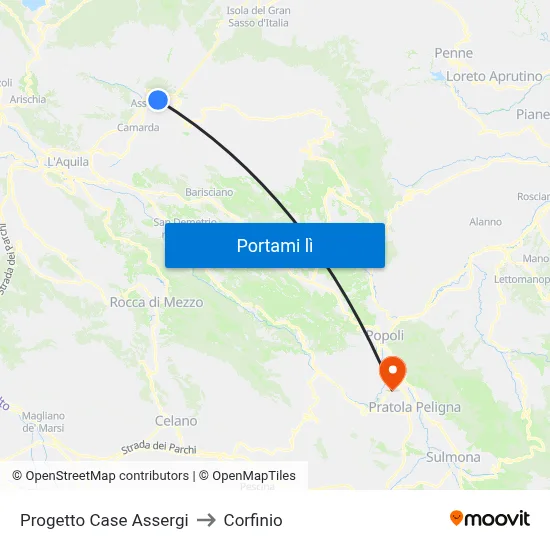 Progetto Case Assergi to Corfinio map