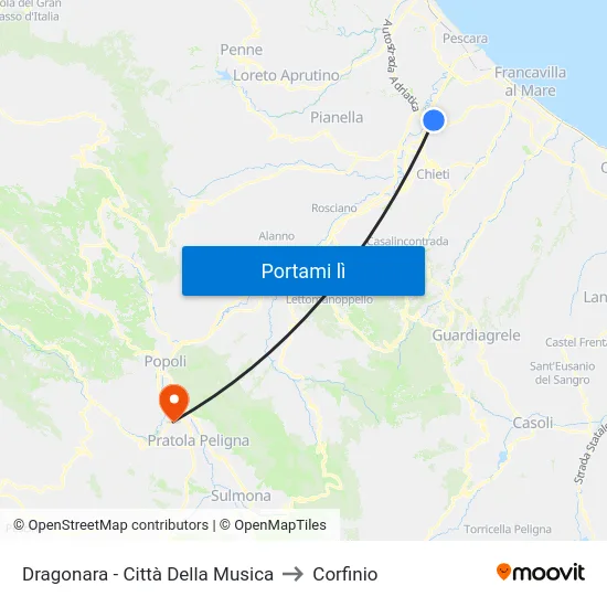 Dragonara - Città Della Musica to Corfinio map
